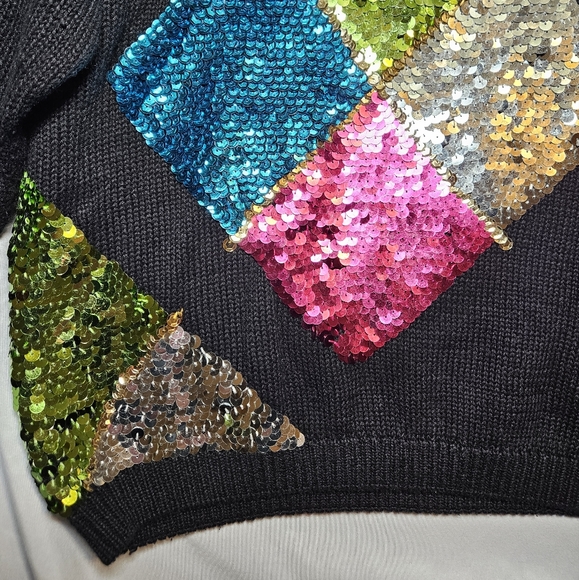 Viki International Sequin Diamond Argyle Sweater Vintage Retro - Picture 6 of 10